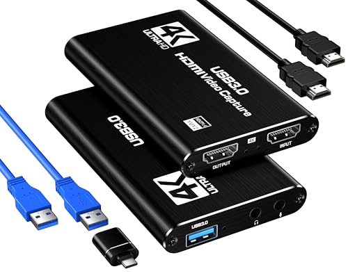 HDMI Capture Card, USB 3.0 1080P 60FPS Video Capture Card with HDMI Loop-Out & Mic Input, Low Latency Game Capture for Streaming, Compatible with PS5/PS4/Xbox/Switch/Camera, OBS Windows Mac - color: black