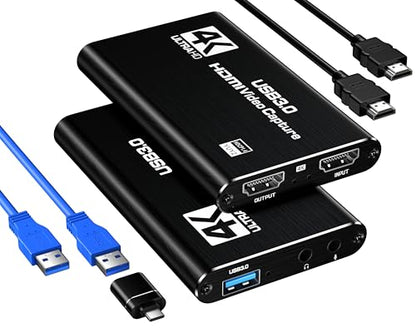 HDMI Capture Card, USB 3.0 1080P 60FPS Video Capture Card with HDMI Loop-Out & Mic Input, Low Latency Game Capture for Streaming, Compatible with PS5/PS4/Xbox/Switch/Camera, OBS Windows Mac - color: black