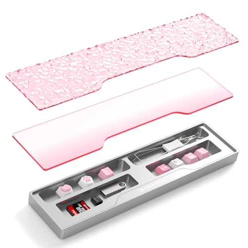 SELORSS x MANBASNAKE 68-key CNC Aluminum Alloy Keyboard Wrist Rest with Partition Storage Case, 2 Acrylic Top Covers, Ergonomic Non-Slip Support for TKL Mechanical Keyboard, Ideal for Office/Home-Pink - color: Pink