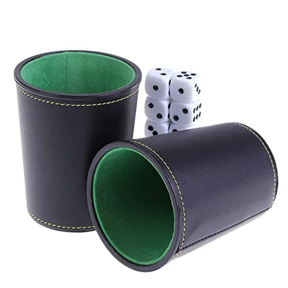 Leather Dice Cup, Quite Felt-Lined Interior, 6 Shaker Cups and 30 Dot Dices, one Carry Bag (Black and Green) - color: Black and Green