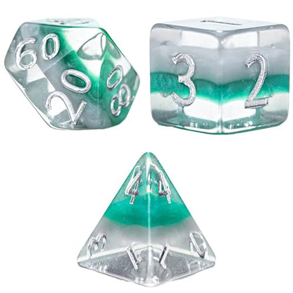 Gate Keeper Games & Dice: Eclipse Dice Elven - 7 Piece RPG Dice Set, Silver & Sylvan Green, 7 Resin Dice for Role Playing Games, 4-Layered Polyhedral - style: Elven