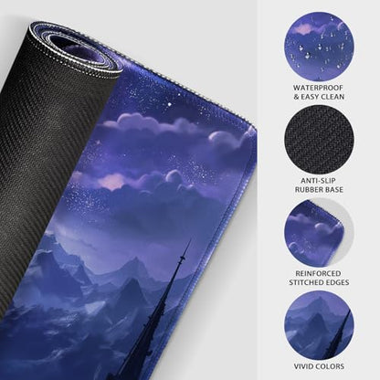 Fantasy Castle Night Large Gaming Mouse Pad Desk Mat 31.5"x15.7" | Extended Mousepad, Non-Slip Rubber Base , Stitched Edges, for Computer/Laptop/Office/Home - color: Fantasy Castle