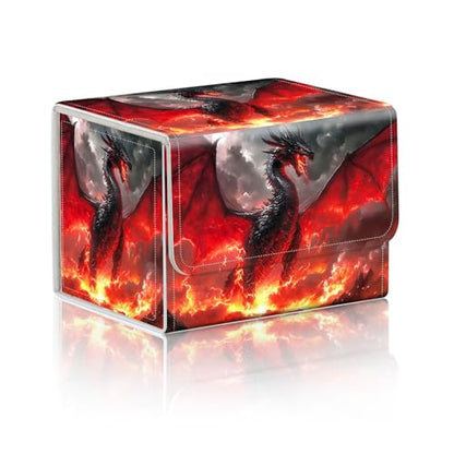 Trading Card Storage Box, Holds 100+ for MTG Cards, PU Leather with Magnetic Closure, Red Fire Dragon in Volcanic Durable Deck Box for Magic the Gathering, Trading Card Games - color: Red Fire Dragon in Volcanic