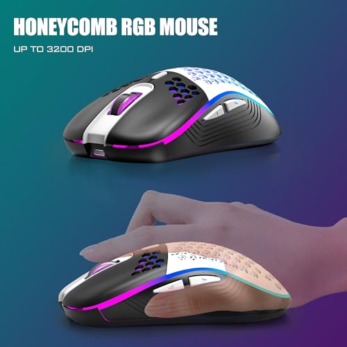 RedThunder K84 Wireless Keyboard and Mouse Combo, LED Rainbow Backlit Rechargeable Battery, 75% Layout TKL Ultra Compact Gaming Keyboard & Lightweight 3200 DPI Honeycomb Optical Mouse (White-Black) - color: White Black