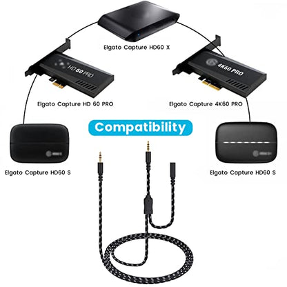 Chat Link Cable for Elgato 4K S, 4K X, HD60 S/S+, HD60 X Game Capture Card | HD60PRO Party Chat Adapter for Xbox One and PS5, PS4, 6.6ft Long - color: Black