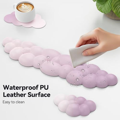 TECKNET Cloud Keyboard Wrist Rest Set, Cloud Wrist Rest with Non-Slip Base, PU Leather Wrist Pad for Keyboard with Ergonomic Memory Foam for Computer Laptop Office Gaming Pain Relief, Gradient Purple - color: Gradient Purple