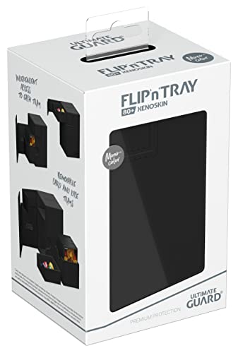 Ultimate Guard Flip'n'Tray 80+, Deck Case for 80 Double-Sleeved TCG Cards + Dice Tray, Black, Independent Magnetic Closure & Microfiber Inner Lining - color: Black, size: 80+