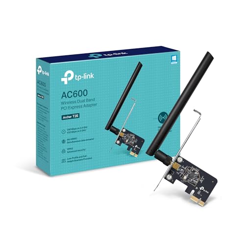 TP-Link PCIe WiFi Card AC600 for Desktop PC, Dual Band Wireless Internal Network Card(Archer T2E) High-Gain Antenna, MU-MIMO, WPA3, Low Profile, Supports Windows 10/11 - style: AC600, WiFi 5