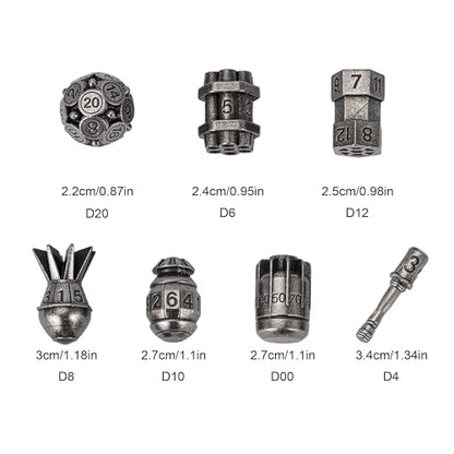 UDIXI Metal Dice Set D&D 7PCS RPG Polyhedral Metal DND Dice Set Nickel | Bomb Shape, Solid Metal, Cool Design, Leather Pouch Packaging, for Dungeons and Dragons Role Playing Games Tabletop Games - color: Silver