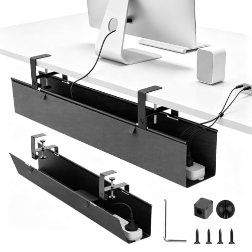 36" Under Desk Cable Management Tray, No-Drill Clamp-On Under Desk Cord Management for Desk, Anti-Sag Fabric Wire Management for Power Strips, Cable Raceways Tray Cord Hiders for Office/Home (Black)