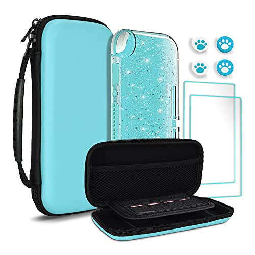 TIKOdirect Carrying Case for Switch lite, Shockproof Portable Travel Bag with Large Storage, Glitter Galaxy cover, Screen Protectors, Cute Cat Claw Thumb Grips Caps, Turquoise - color: Turquoise