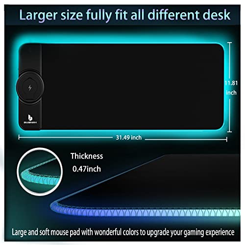 RGB Gaming Mousepad,Wireless Charging Desk Mat,15W Fast Charging | Extened Large Size,with Phone Holder,10 Lighting Modes For Office Mobile Phone Devices,Home & Office,31.5"X11.8"(Galaxy) - color: Galaxy