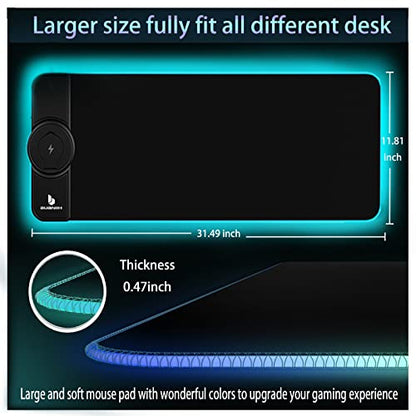 Gaming Mouse Pad,Wireless Mouse Pad Charging,15W Fast Charging | Extened Large Size,10 Lighting Modes for Office Mobile Phone Devices,Home & Office,31.5"X11.8"(Blue Galaxy) - color: Blue Galaxy