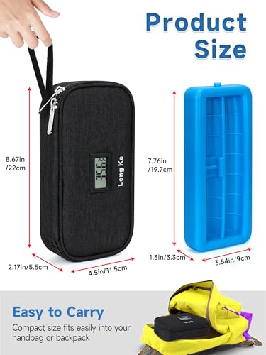 YOUSHARES Insulin & peptide Cooler Travel Case for Pen & Vials, Temperature Display Diabetic Med Cooling Bag with Protective Ice Brick, TSA Approved Refrigerated Diabetes Supplies Carrying Organizer - color: 01_black