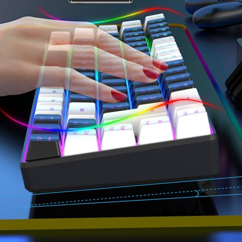 XUMIUZIY Membrane Wired Gaming Keyboard, RGB Backlit Membrane Gaming Keyboard, 68 Keys Linear Mechanical Feel Keyboard Ergonomic, USB Computer Keyboard for Office Home Game (White Black) - color: White Black