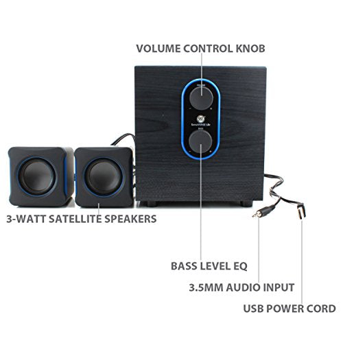 GOgroove SonaVERSE LBr 2.1 Computer Speakers with Subwoofer - USB Powered PC Speaker System with 3.5mm AUX Audio Input, Bass/Volume Control Knobs, 11W RMS - Compact Size for Desktop, Laptop, Desks