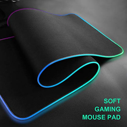RGB Gaming Mouse Pad Mat - Led Mouse Pad with Durable Stitched Edges and Non-Slip Rubber Base, High-Performance Mouse Pad Optimized for Gamer, Suitable for MacBook, PC, Laptop, Desk (31.5X11.8in)