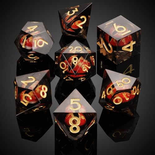 MoKo Liquid Core DND Dice Set 7PCS, Black + Gold | Sharp Edge Resin Polyhedral, D20 D12 D10 D8 D6 D4 D%, Gift Box Included, Compatible with Dungeons and Dragons RPG - color: 1 - Black + Gold