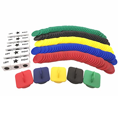 Ahoper Left Right Center Dice Game Prime Set Bundle with 3 Dices + 36 Chips. Round Tube Storage is Very Convenient for Travel. Easy to Store, Carry Around. (4 Pack) - color: 4 Pack