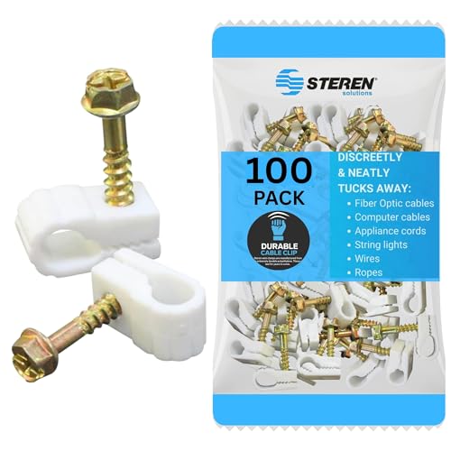 STEREN Coaxial Cable Clips - Cable Holder - Wire Clips - Siding Clips for Hanging - Cord Holder for Desk - Cable Clamps (White, 100 Count - Single Screw) - color: White, size: 100 Count - Single Cable