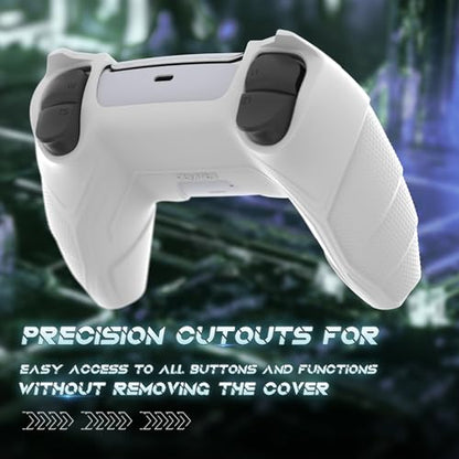 PlayVital Silicone Skin Set for PS5 Controller - Mecha Rhino Design, Anti-Slip Grip Cover Protector Compatible with Charging Dock, with Thumb Grips & Touchpad Sticker - White & Light Violet - color: White & Light Violet
