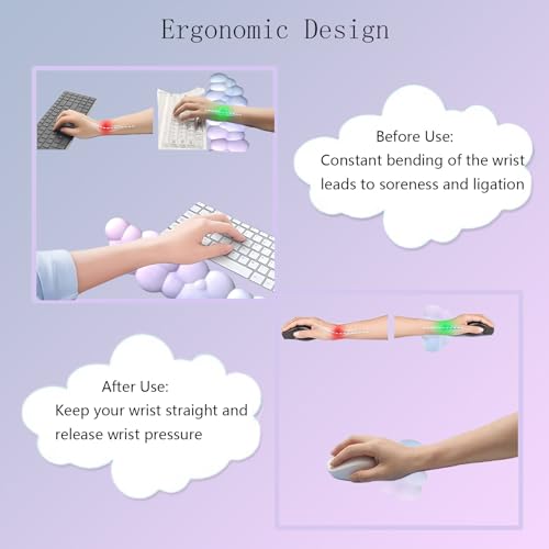 Cloud Mouse Pad and Keyboard Wrist Rest 4PCS Extended Large Desk Mat Pad Set Memory Foam Non-Slip Ergonomic Gaming Mouse Pad Wrist Support for Computer Laptop Home Office Cute Pink Blue Sky - color: 4pcs Blue Pink Sky