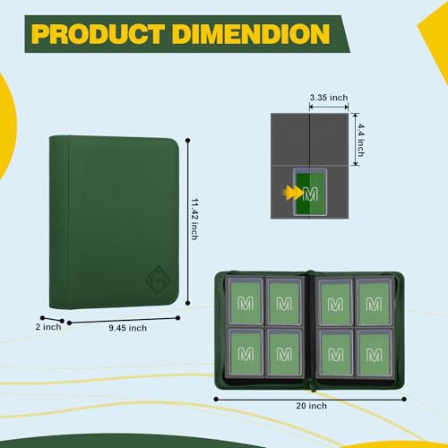 Toploader Binder,4-Pocket Side Load Trading Card Album, Holds 128 Cards | Top Loader Binder with Double-Sided Pockets for MTG, Sports Cards, Top Loader Storage（4 Dark Green） - color: 4Dark Green6