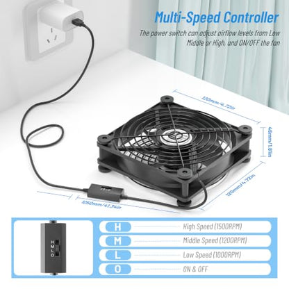 Quie Router Cooling Fan Stand with 3 Adjustable Speed for TV Box Modem Game Console Receiver DVR PlayStation Xbox Computer Cabinet Cooling