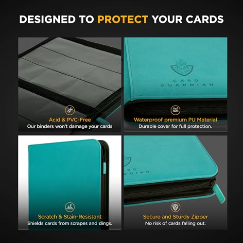 Card Guardian - 9 Pocket Premium Binder with Zipper for 360 Cards Trading Card Games TCG (Teal) - Side Loaded Pockets - Compatible Yugioh Cards MTG Binder Sports Card Binder | Holds 360 Cards, Side Loading, For TCG & Football, Premium Card Collection - co