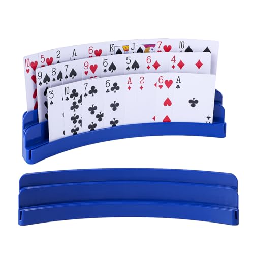 3-Layer Plastic Playing Card Holder for Kids Adults Seniors, Little Hands Card Game Holder with Non-Slip Base – Game Night Ldeal Accessories for Arthritis - color: navy, size: 2PCS