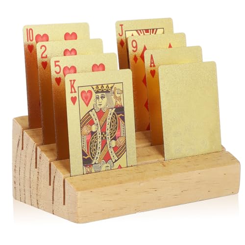 Toddmomy Wooden Playing Card Holder Stand Slotted Design with Non Slip Base Accommodates Multiple Card Games for Tabletop Gaming and Strategy Play