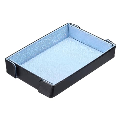 uxcell PU Leather Dice Tray, Rectangle Magnetic Folding Velvet Portable Folding Dice Rolling Tray for Table Games Keys Wallet Watch Coin, Glitter Sky Blue