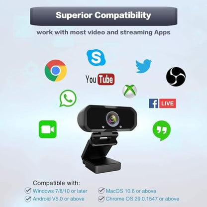 Webcam 1080p HD Computer Camera Microphone Laptop USB PC Webcam | with Tripod Stand, 110 Degree Live Streaming Widescreen Recording Pro Video Web Camera for Calling, Conferencing , Switch 2
