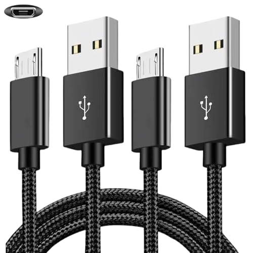 2 Pack 6.6FT PS4 Controller Charging Cable, Micro USB Nylon Charger Data Sync Cord, Suitable for PlayStation 4, Xbox One S/X Controller and More (Black)