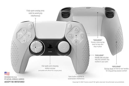SensePro PS5 Controller Skin Grip, Anti-Slip Studded, PS White | Dock Compatible, Soft Gel Silicone Cover for Playstation 5 Dualsense, Rubber Protector, Raised Thumb Grip Caps - color: PS5 White
