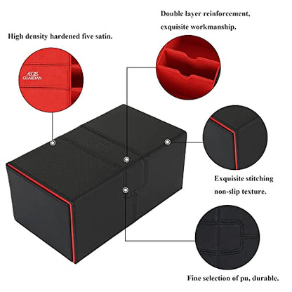 AEGIS GUARDIAN Card Deck Box for MTG with 3 Tray Commander Deck Box Hold 200+ Double Sleeved Cards, PU Leather 7 Strong Magnets Card Storage Box Deck Game Case for TCG CCG, Red Ineer - color: 4-3