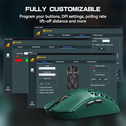 ATTACK SHARK R5Ultra 8K Carbon Fiber Wireless Gaming Mouse, Green&Tape | 42K DPI,PAW3950 MAX Sensor,39g Ultra-Lightweight,Nordic 52840 MCU Chip,Wired/BT/2.4GHz Wireless Programmable Mouse for PC/Mac - color: Green&Griptape