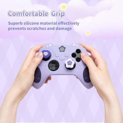 GeekShare Controller Skin Set for Xbox Soft Silicone Protective Cover Skin Case Compatible with Xbox Series X Controller with 2 Thumb Grip Caps and 2 Stickers - Star Wings Series Purple - color: Purple