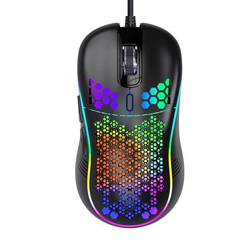 DC G40U Wired Gaming Mouse, RGB Honeycomb Ergonomic Design, 4 DPI Levels (1200/2400/4800/7200), Optical Sensor, Plug and Play, Compatible with PC, Mac, Tablet (Black) - color: Black