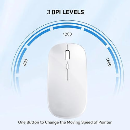 WREANU Wireless Bluetooth Mouse Rechargeable Laptop Mice Silent Slim Use(BT5.2 and 2.4G Portable USB Receiver) Dual Mode Computer Mouse for Laptop/iPad/Tablet/Apple/Computer/Mac(Bright White) - color: Bright White