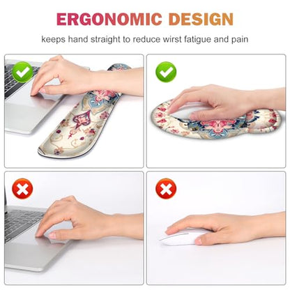 Gaming Mouse Pad, Large Desk Mat Cute Desk Pad Protector, 4in1 XXL Mousepad | + Keyboard Wrist Rest+Mouse Wrist Rest+Coaster Set with Ergonomic Desk Pad for Home Office Computer, Retro Style Pattern - color: Retro Style Pattern