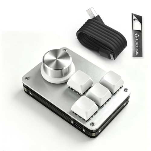 LUKCOZMO Macro Pad Programmable Custom 4-Key Mini Mechanical Gaming One Handed Keyboard BT RGB OSU Multifunctional Knob Type C Update Software in USB Drive (Upgraded wired model with RGB lights White) - color: Upgraded wired model with RGB lights White