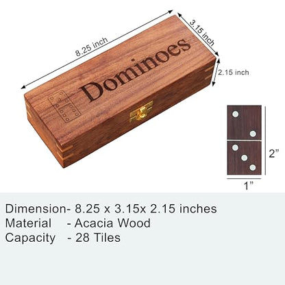 T one Dominos Set for Adults with Wooden Box(28 Tiles) | Dominos for Kids | Family Party Game | Gift for Birthday/Christmas/Father Day (Design-1)