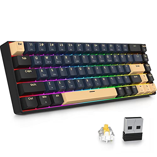 surmen GT68 65% Wireless Mechanical Gaming Keyboard 60 Percent RGB Hot-Swappable 68-Key Compact Keyboard Bluetooth5.0/2.4G/USB with Yellow Switch (Yellow Switch, Blue Samurai 68) - color: Blue samurai 68-Yellow Switch