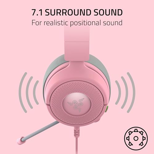Razer Kraken Kitty V3 X Wired Gaming Headset, Kitty Ears, Pink | HyperClear Cardioid Mic, 40 mm Drivers, 7.1 Surround Sound, Comfy Ear Cushions, Cross-Platform via 3.5mm PC, PS5, Xbox - color: Quartz Pink