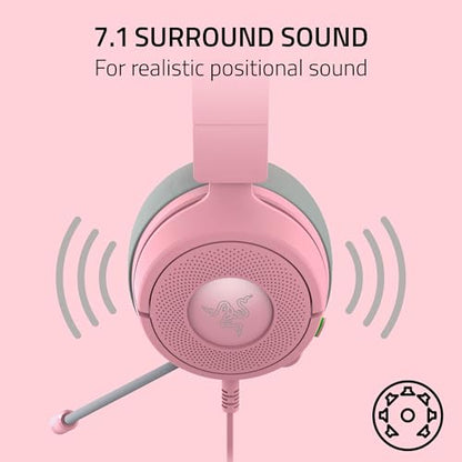 Razer Kraken Kitty V3 X Wired Gaming Headset, Kitty Ears, Pink | HyperClear Cardioid Mic, 40 mm Drivers, 7.1 Surround Sound, Comfy Ear Cushions, Cross-Platform via 3.5mm PC, PS5, Xbox - color: Quartz Pink