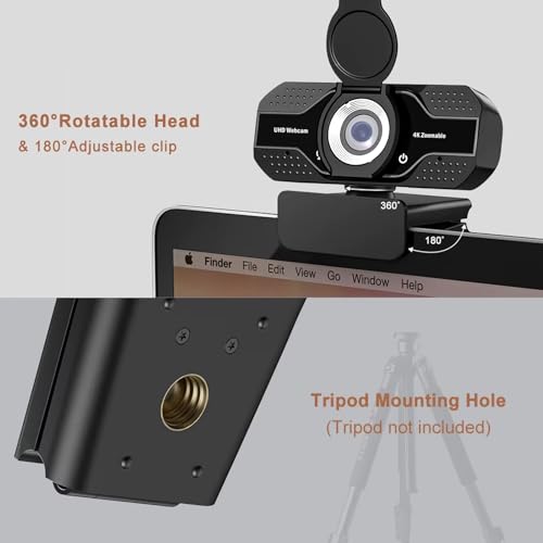 4K HD Webcam with Microphone, Noise Cancellation, Privacy Cover, Wide-Angle Lens, Auto Light Correction, Plug & Play USB Webcam for Laptop, Desktop, PC, Zoom, Skype, Stream - style: 4K