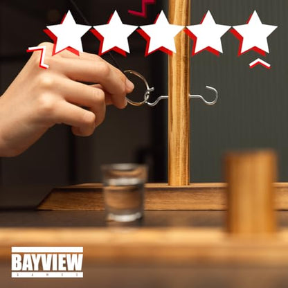 Ring Swing Game Set – Wooden Ring Toss Game with Shot Glasses for Indoor & Outdoor Parties, Fun Party Game for Adults & Family