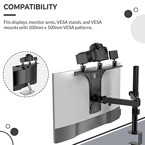 HumanCentric DSLR Monitor Mount Large, Desk Camera, Webcam & Mic Shelf | For Monitor VESA Arm, Replace Clamp Tripods, 100x100mm Patterns, Aluminum, Hardware Included, Light Mounting - size: Large Shelf