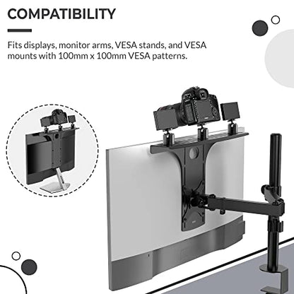 HumanCentric DSLR Monitor Mount Large, Desk Camera, Webcam & Mic Shelf | For Monitor VESA Arm, Replace Clamp Tripods, 100x100mm Patterns, Aluminum, Hardware Included, Light Mounting - size: Large Shelf